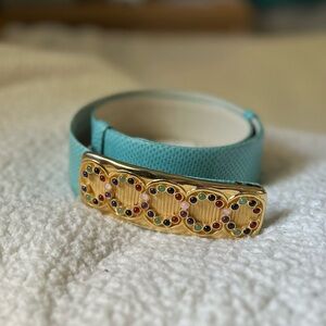 Judith Leiber Gold Buckle with Teal Belt